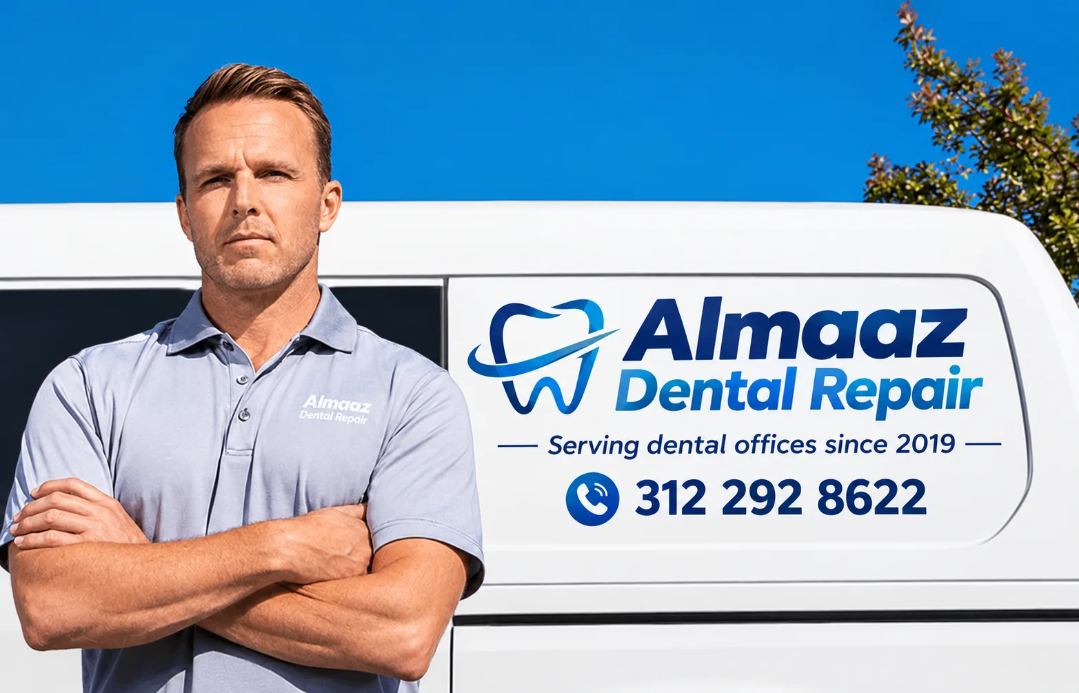 Almaaz Dental Repair field technician with service van